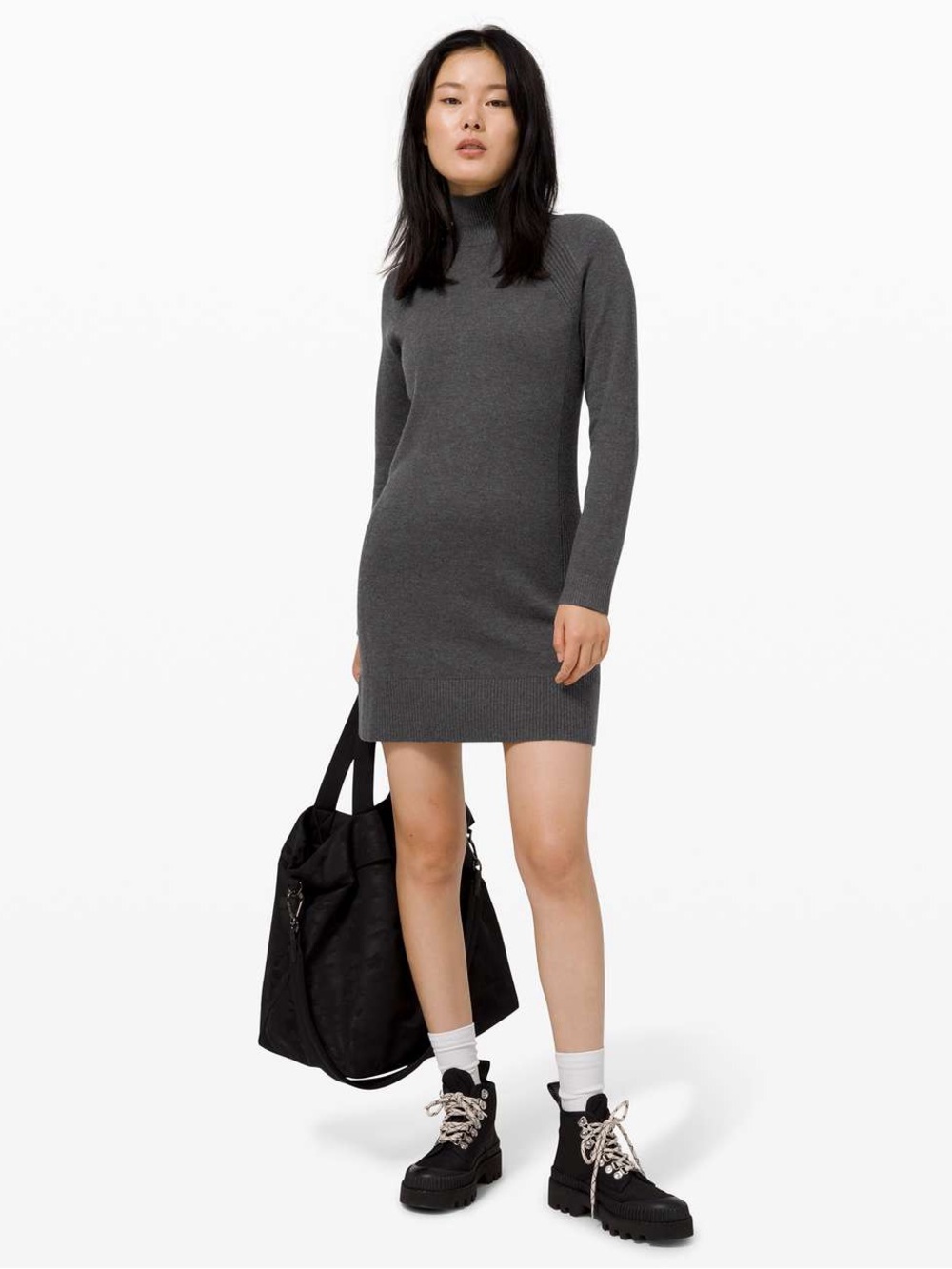 Lululemon Athletica keep it cozy mockneck sweater dress 6 graphite grey